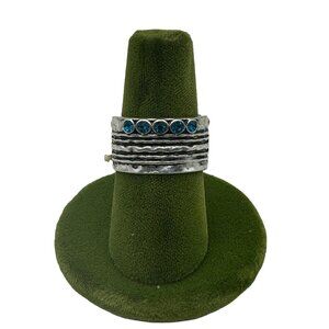 Handcrafted Silver Ring With Blue Gemstones One Size Adjustable Stretch